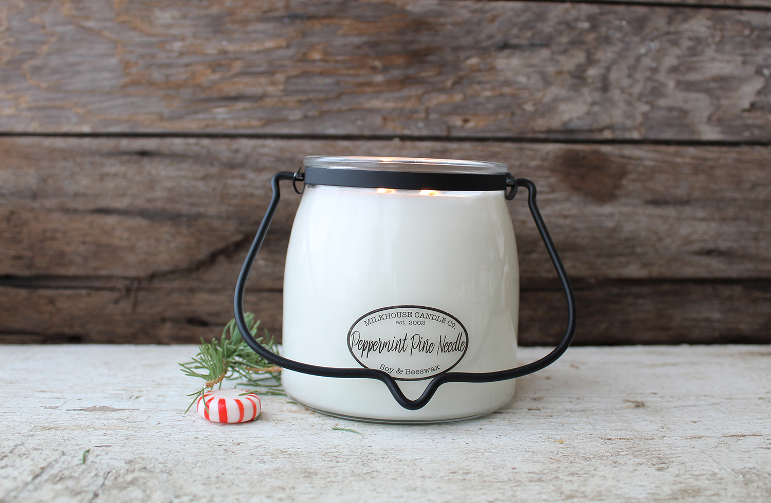 MILKHOUSE CANDLE Peppermint Pine Needle vonná sviečka BUTTER JAR 2-knôtová (454 g)