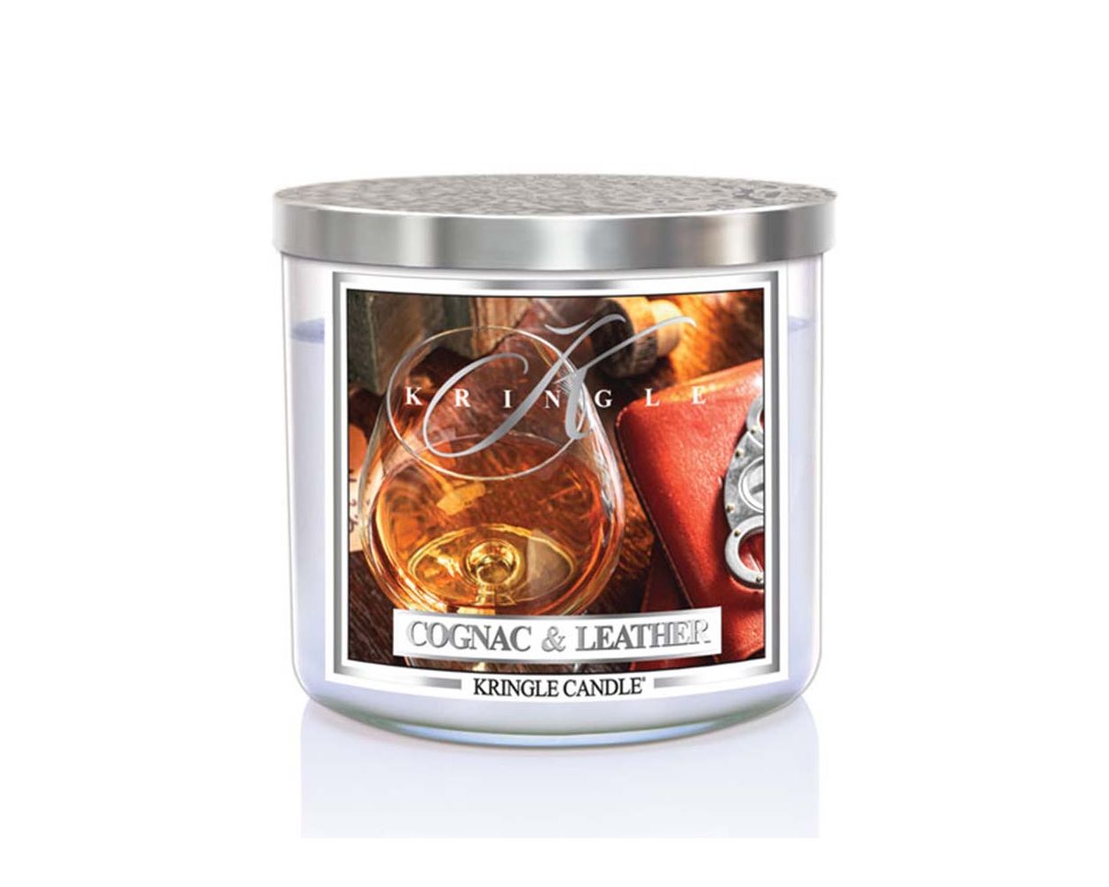 Kringle Candle Cognac & Leather 3-knôtová vonná sviečka 411g